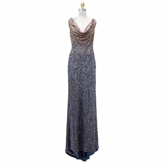 Pamella Roland Beige & Silver Ombré Sequin Gown - Picture 1 of 3